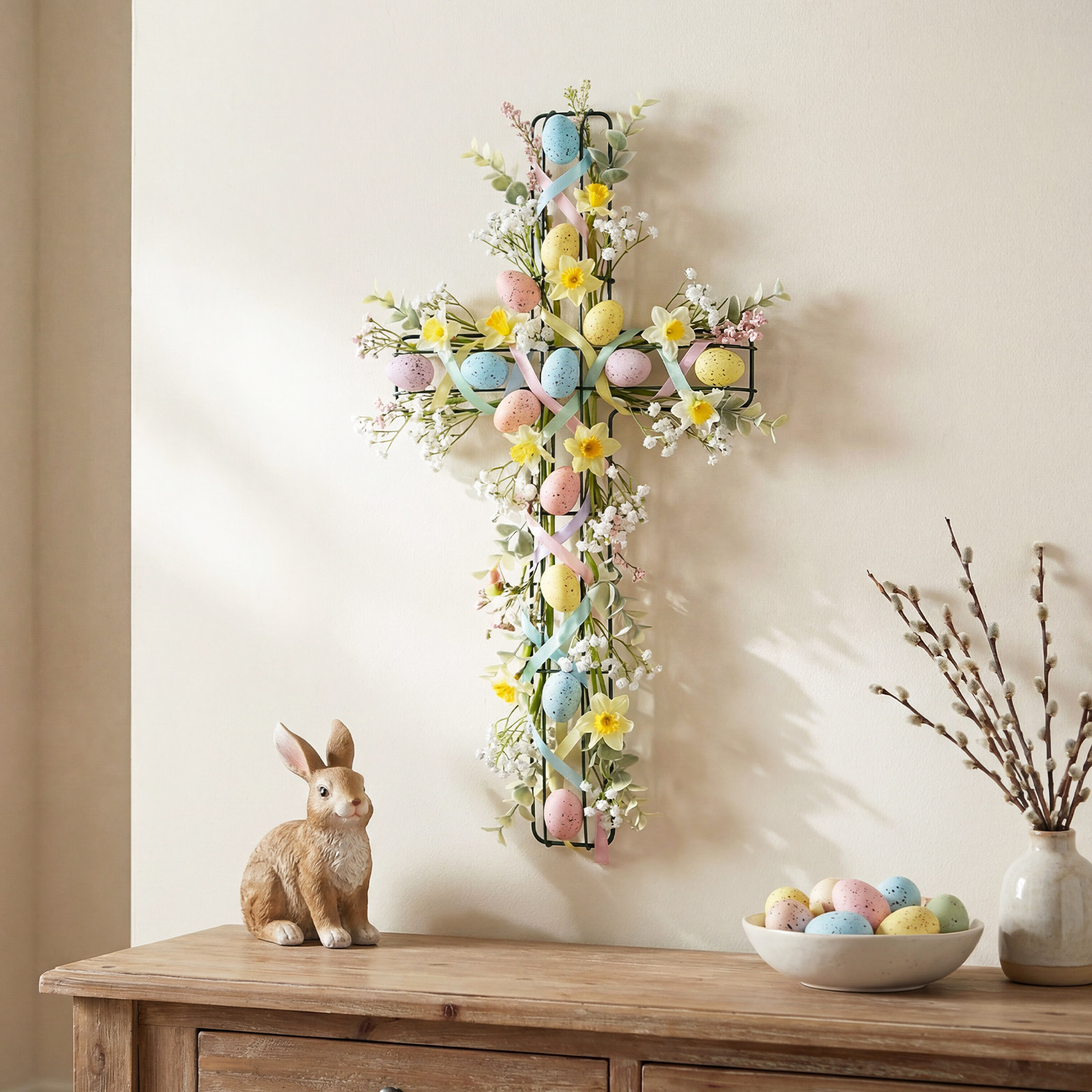 Tinsel Garland Decoration - 2Pcs Premium Iron Wreath Rack Cross