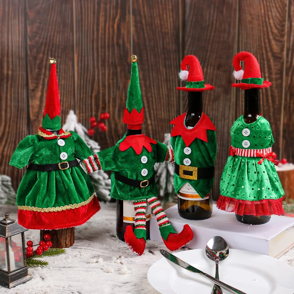 Elf Costume Christmas - Christmas Cute Elf Wine Bottle Cover
