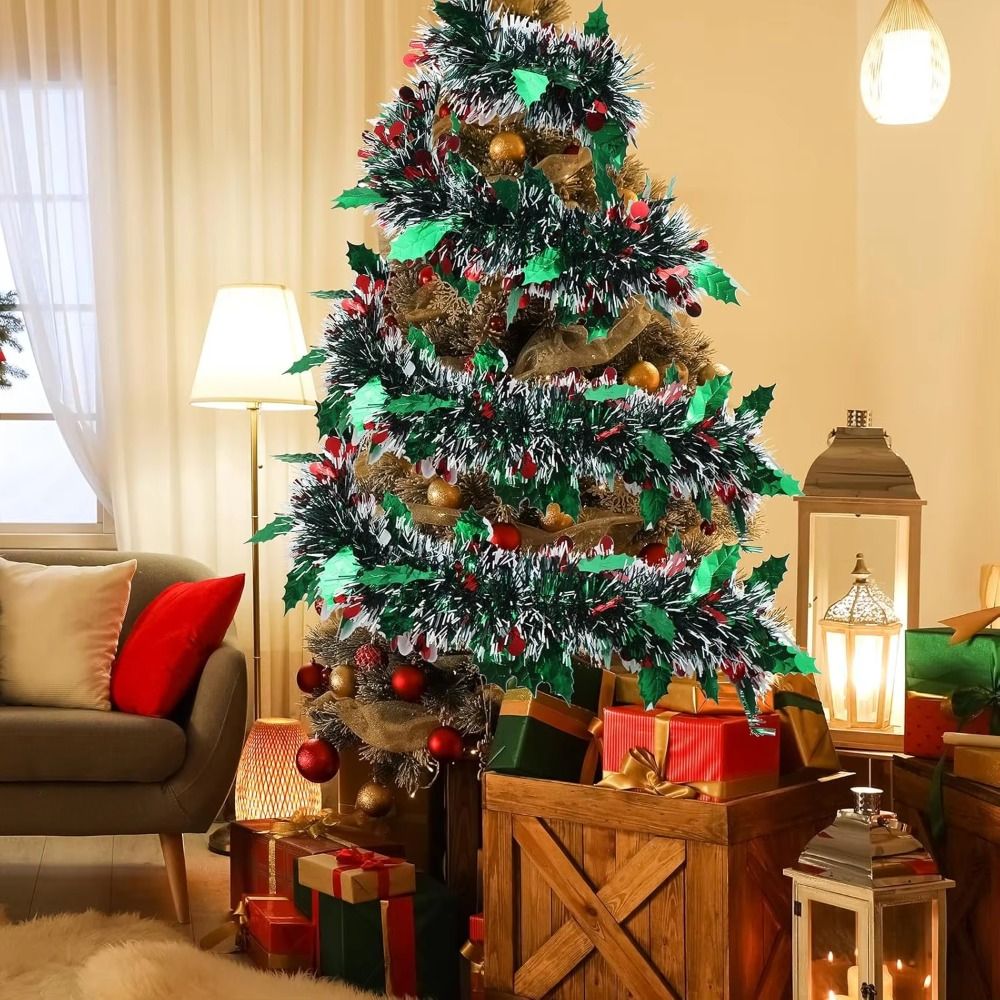 Tinsel Garland Decoration - 2PCS Reusable 2M Christmas Garland Shiny