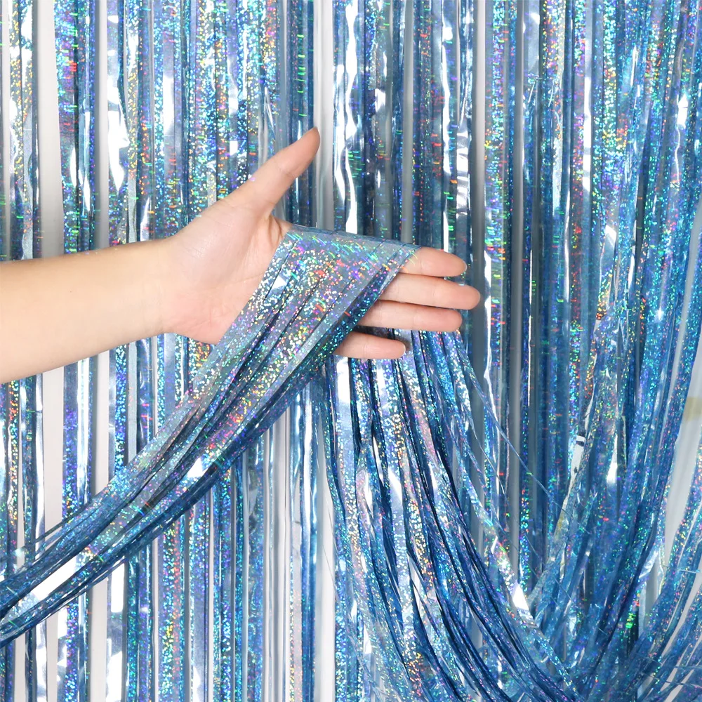Tinsel Garland Decoration - Blue 2M*1M Laser Tinsel Foil Curtain