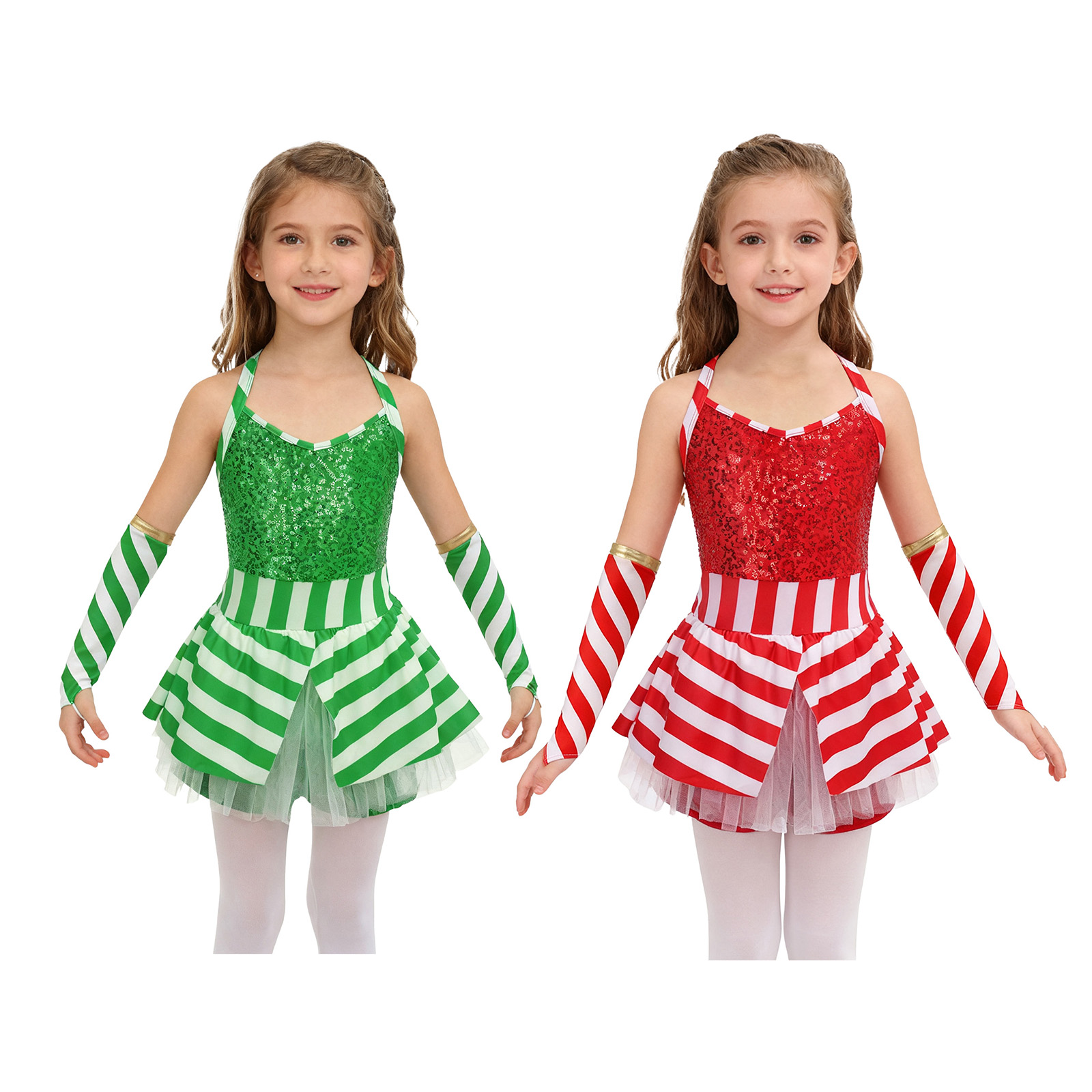 Elf Costume Christmas - Girls Christmas Candy Cane Dance Santa