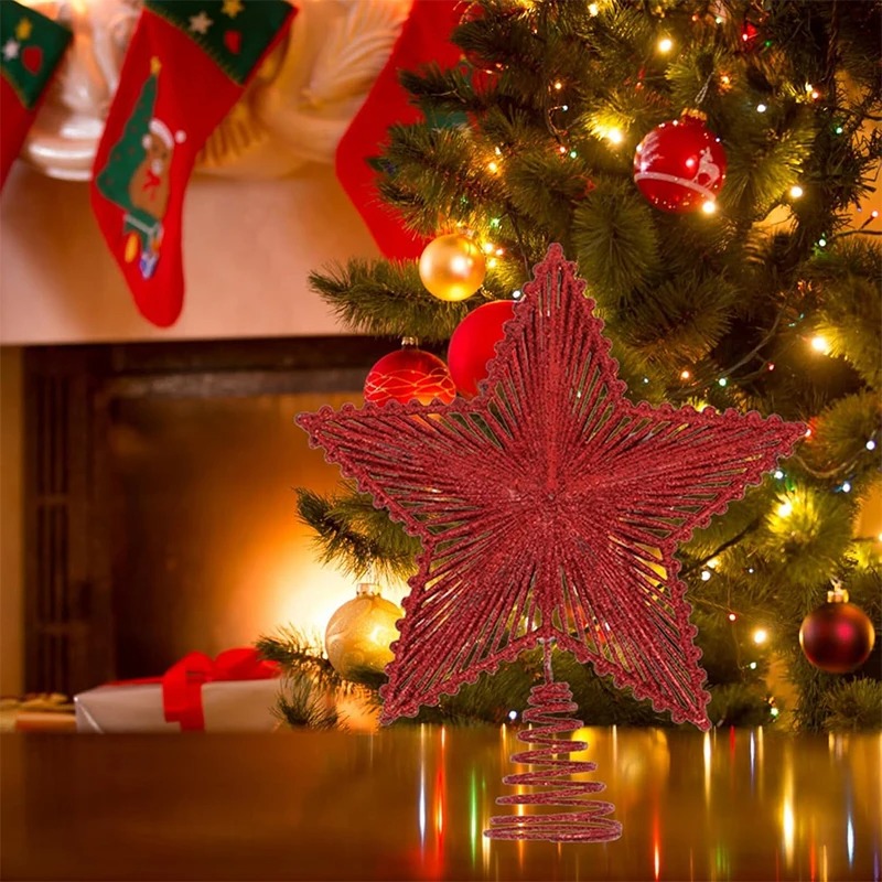 25cm Red Glitter Christmas Tre - Star Tree Topper ulasan dan harga