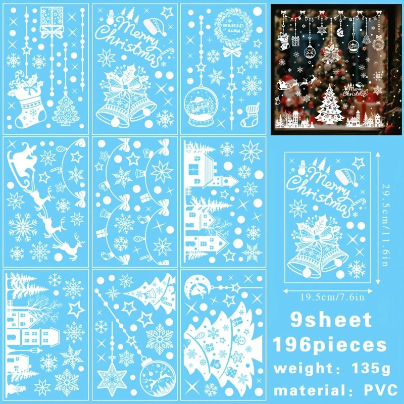 196pcs/9 Sheets Christmas Stat - Snowflake Window Decal ulasan dan harga