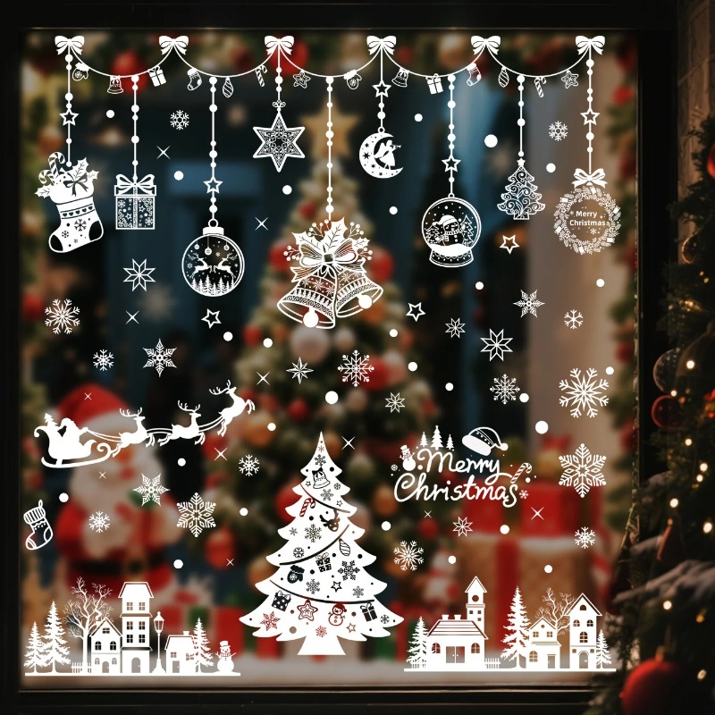 196pcs/9 Sheets Christmas Stat - Snowflake Window Decal ulasan dan harga