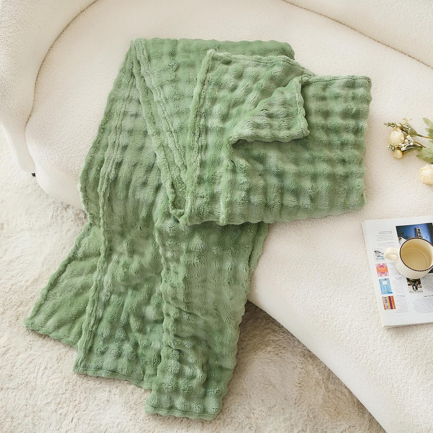 Sage Green Bubble Fleece Blank - Christmas Throw Blanket ulasan dan harga