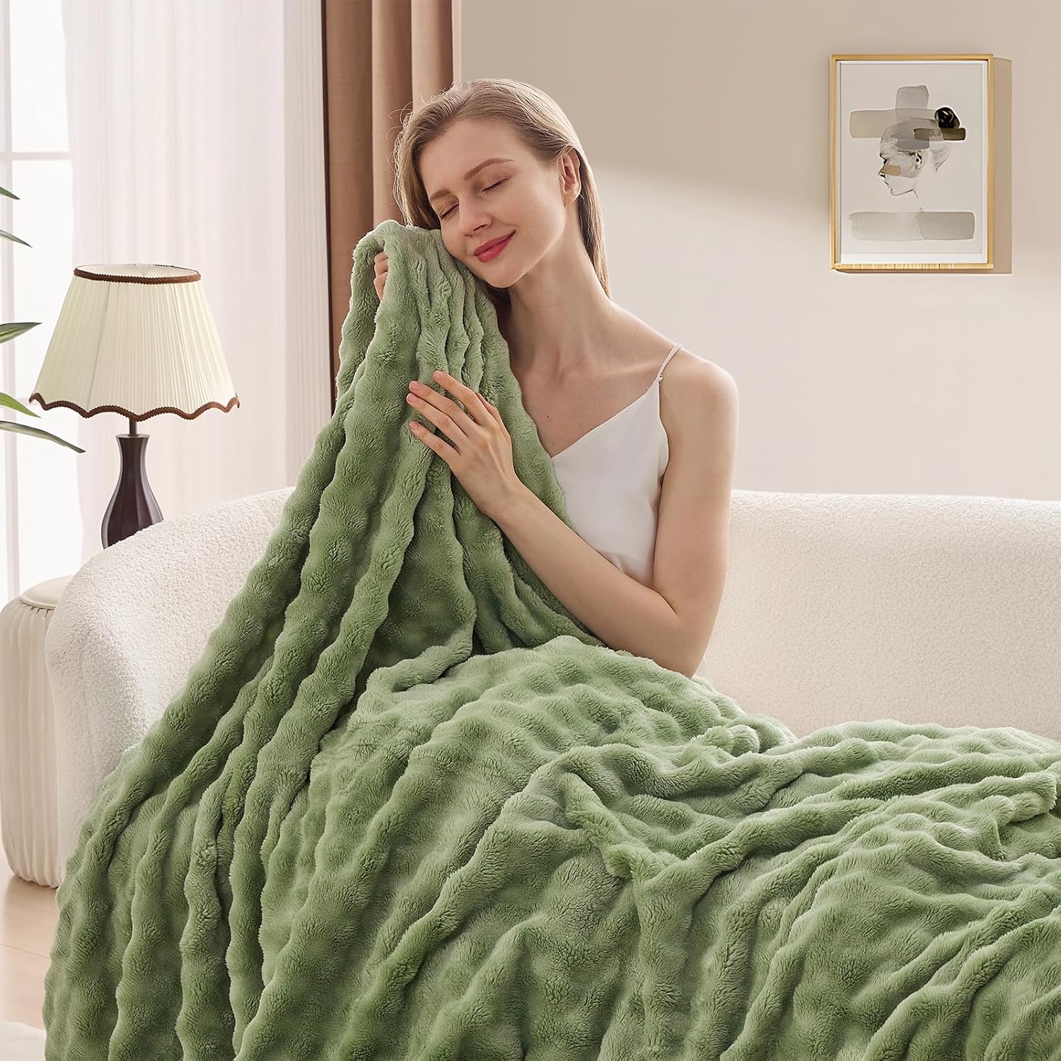 Sage Green Bubble Fleece Blank - Christmas Throw Blanket ulasan dan harga