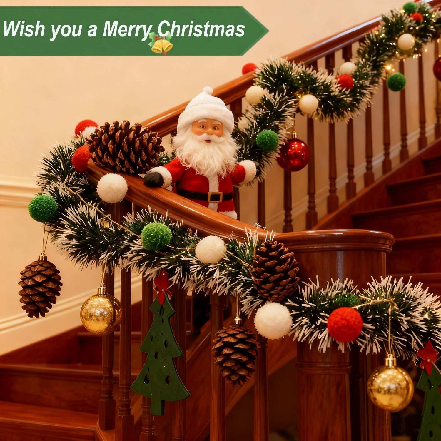 Green White Snow Christmas Tin - Tinsel Garland Decoration ulasan dan harga