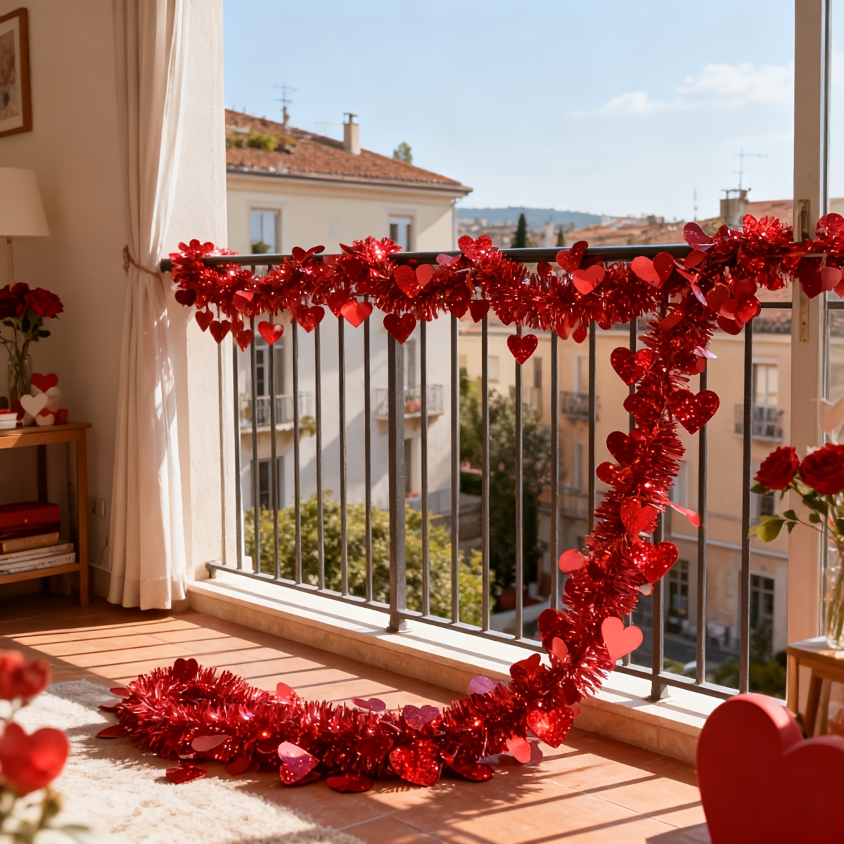 3pcs Red Heart Plastic Tinsel  - Tinsel Garland Decoration ulasan dan harga
