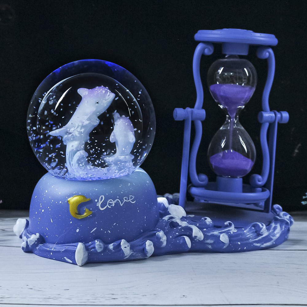 Dolphin Hourglass Timer Crysta - Snow Globe Musical ulasan dan harga