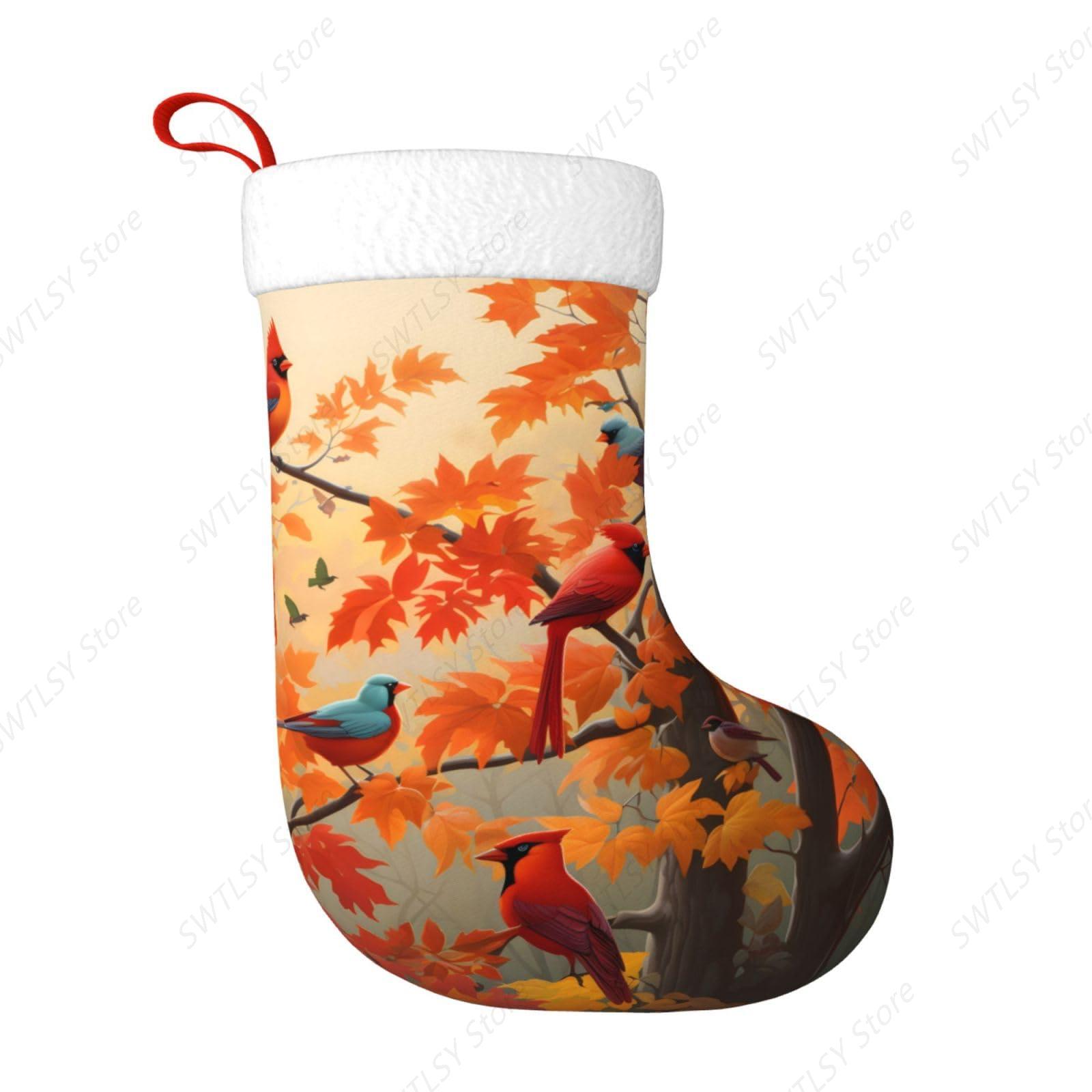 Fall Cardinal Birds and Maple- - Christmas Stocking Hanging ulasan dan harga