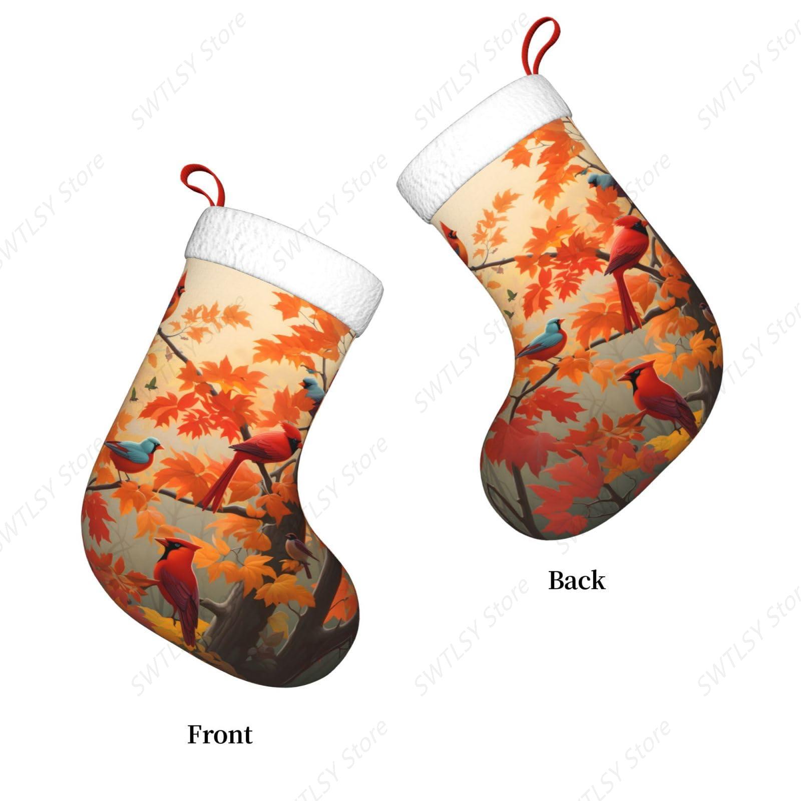 Fall Cardinal Birds and Maple- - Christmas Stocking Hanging ulasan dan harga